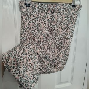 Leopard Print & Lace Cuffed Stretchy Ribbed Pajama Jogger Bottoms Size XL 16-18